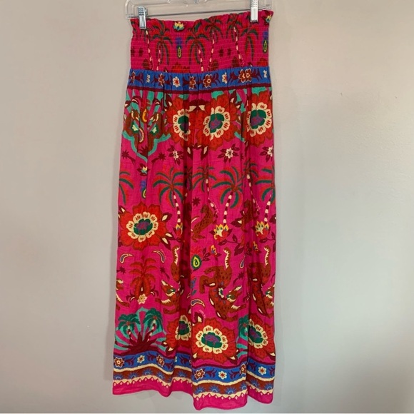 Farm Rio Skirt Smocked Printed Maxi in Pink Floral - Picture 6 of 8